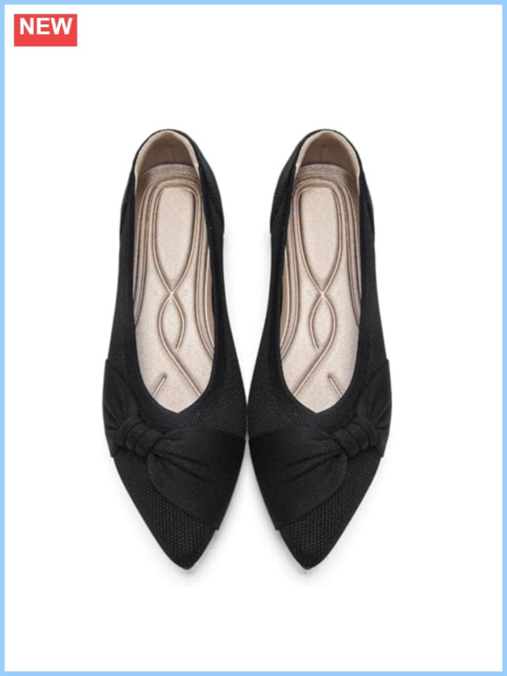 Pointed Toe Ballet Flats with Bow Detail - Women's Comfortable Slip-On Shoes
